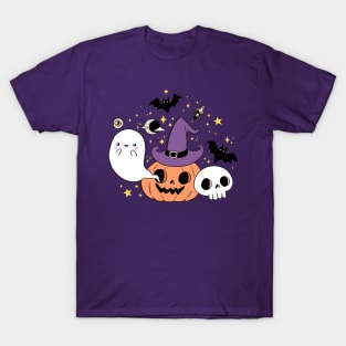 Cute halloween witch pumpkin and ghost T-Shirt